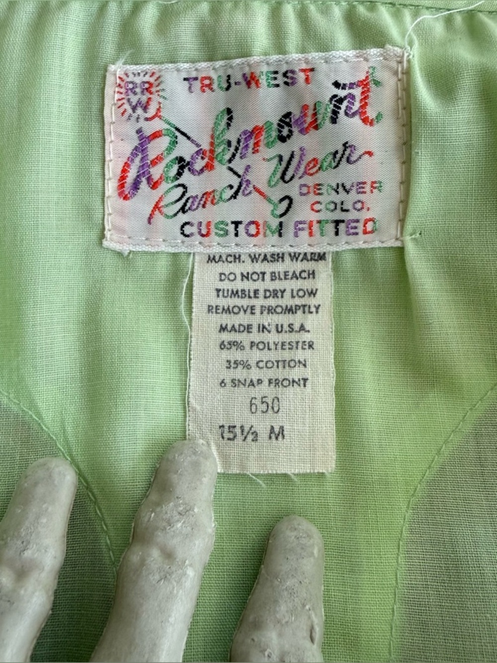 Vintage 60s Lime Green Pearl Snap Semi Sheer Spear Collar Western ~ Size Medium - Picture 6 of 8